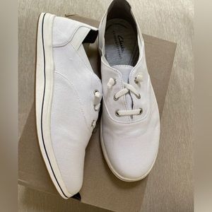 Clarks | Shoes | Clarks Womens Breeze Ave Sneaker Skip On Shoes Flats White  Canvas New Wide | Poshmark